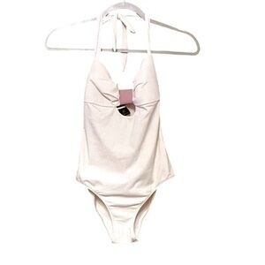 Valimare Cream w/ Lilac Purple Keyhole Halter One-piece Swimsuit Swim